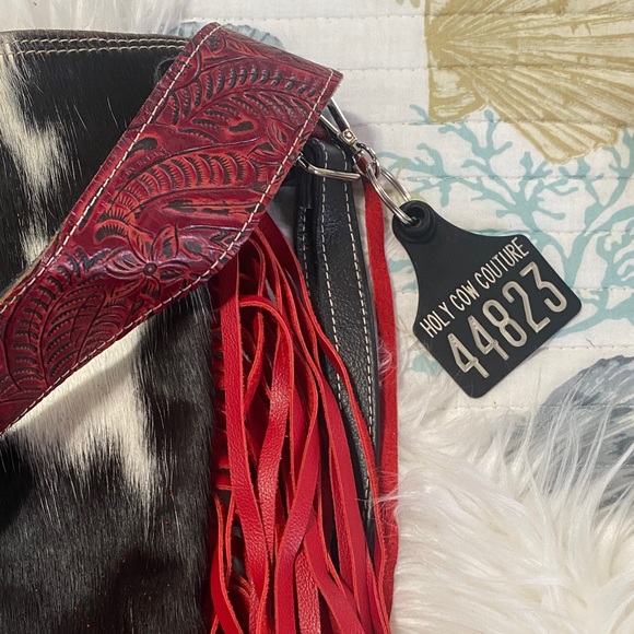 Holy Cow Couture Red and Black Fringe Shoulder/backpack Bag - Picture 7 of 11